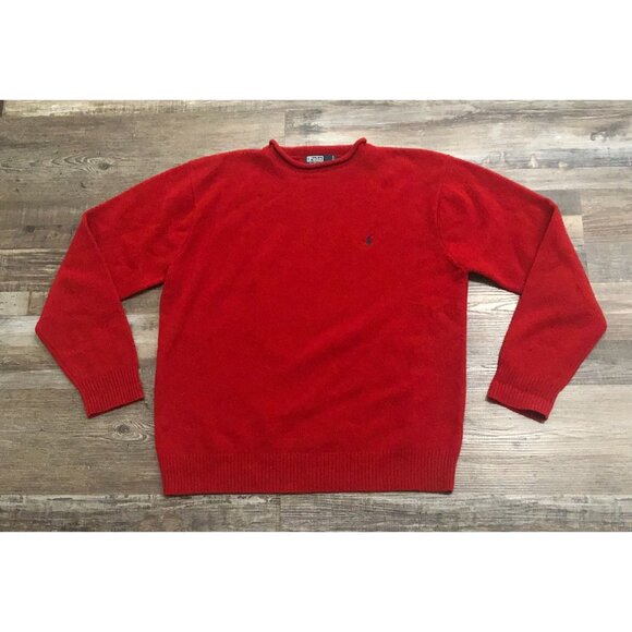 Polo Ralph Lauren Lambswool Sweater Mens Medium Red Crewneck Long Sleeve - Picture 1 of 6